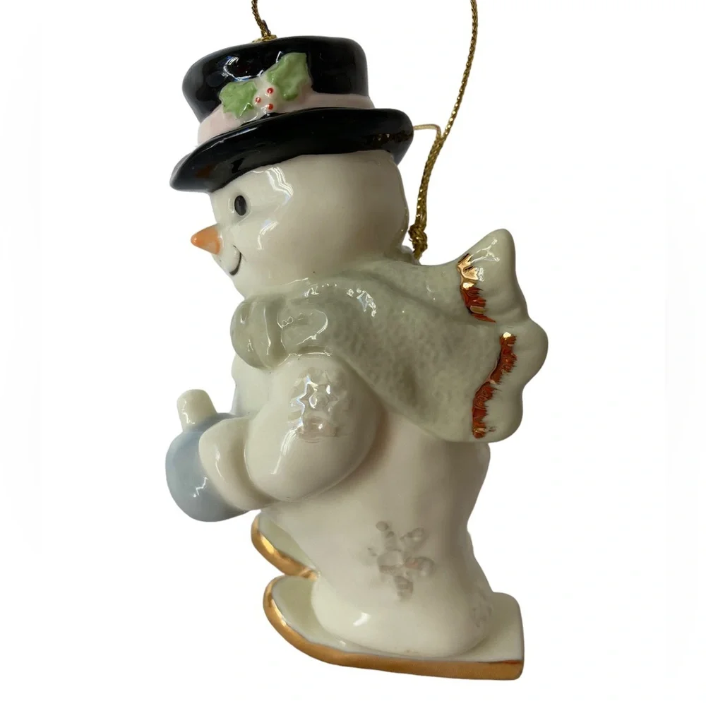 Snowman on Skis‎ Porcelain Ceramic Christmas Ornament 4.5